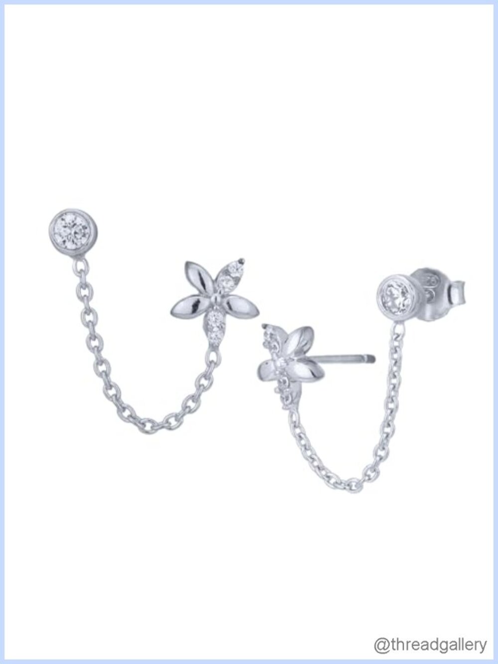 Sterling Silver Floral Stud Earrings with Cubic Zirconia Hypoallergenic